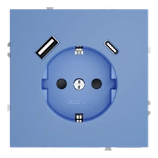 Изображение Розетка встраиваемая VOLTUM S70 с заземлением и защитными шторками 16А с USB A+С (деним)